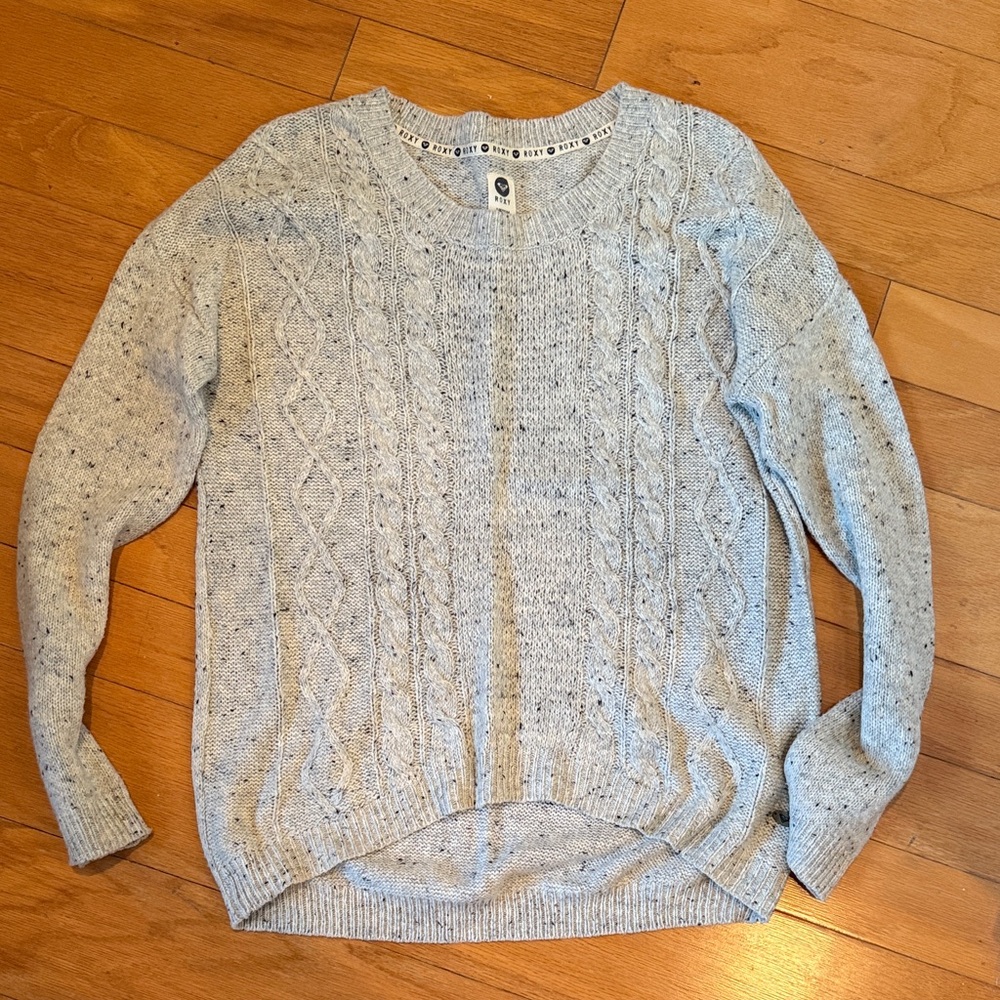 Roxy Light Gray Cable Knit Sweater